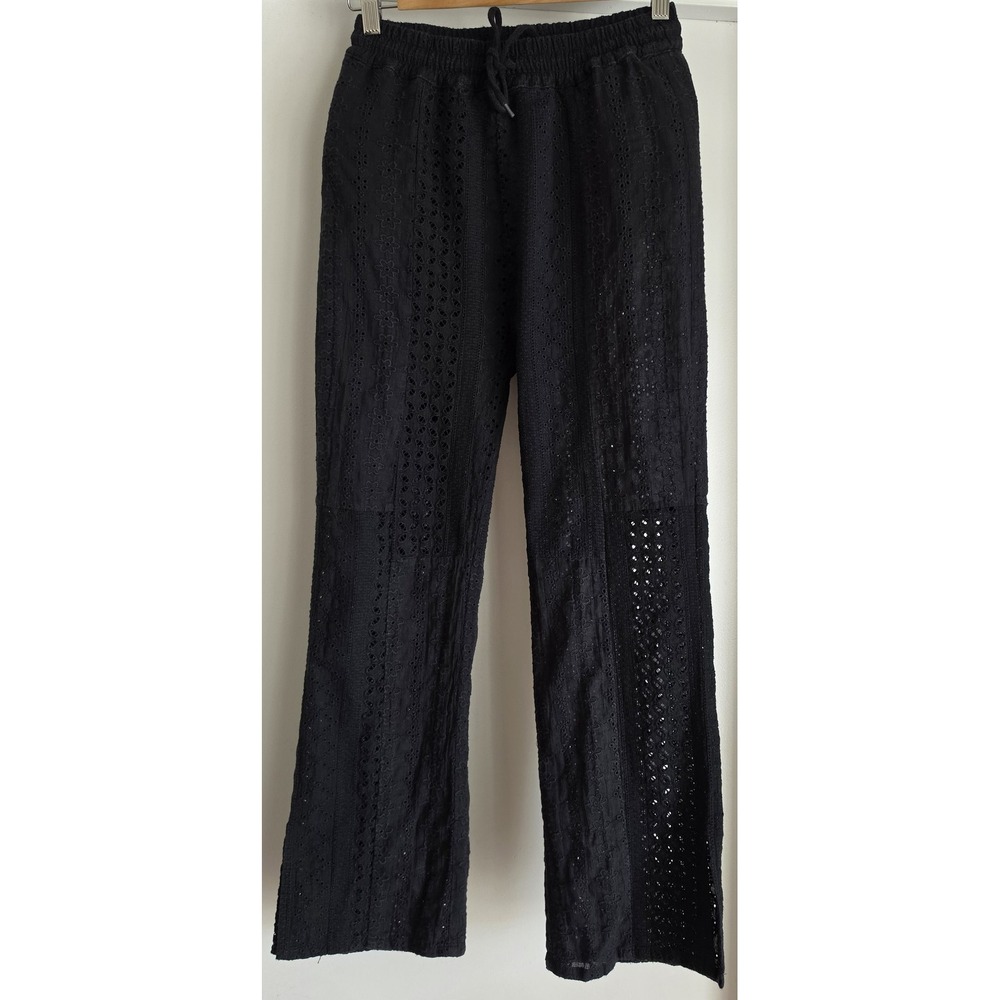 Jouetie Black Eyelet Cotton Pants Size M Boho Casual Trousers Slacks Women